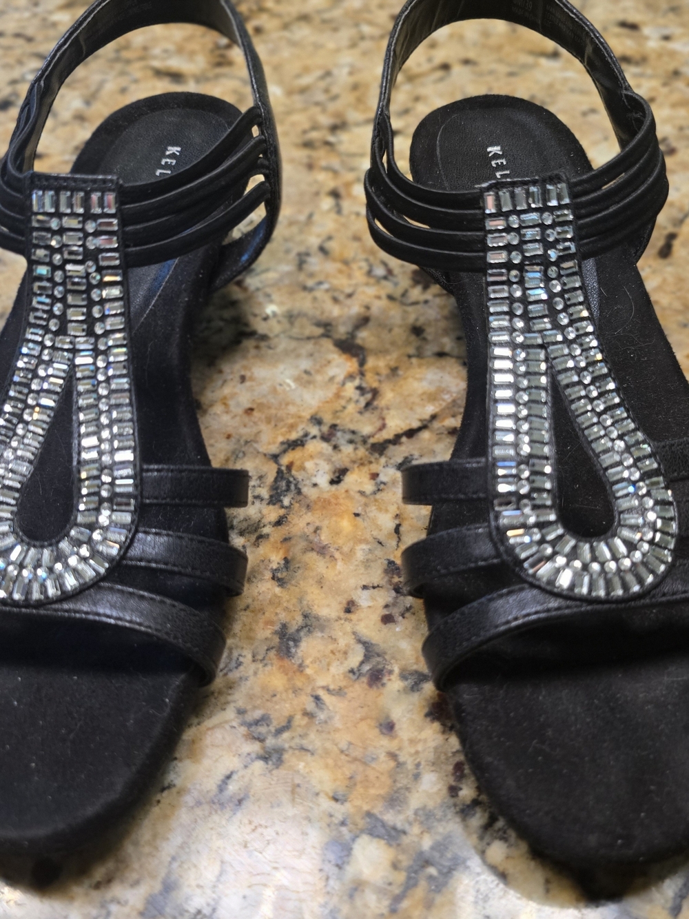 Kelly & Katie Black Jeweled T-Strap Slingback Sandals - Picture 2 of 7